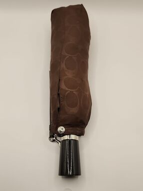 Coach Compact Umbrella in Brown with Black Handle